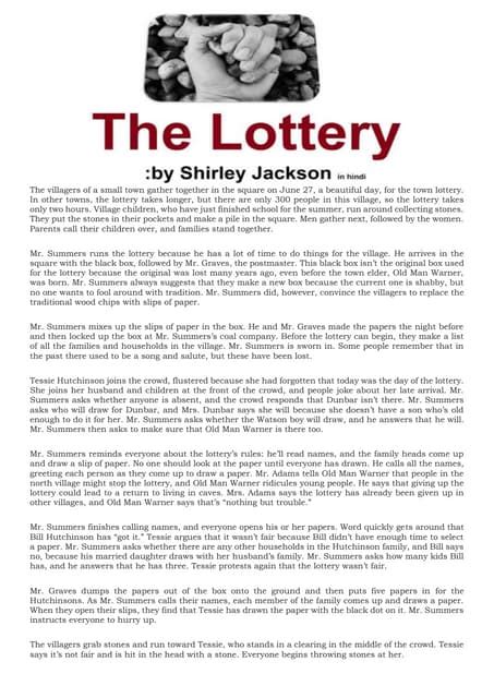 mr. summers the lottery|The Lottery Summary & Analysis .